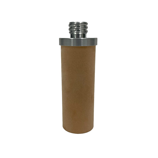 Bronze cylindrical filter with metal top on a white background