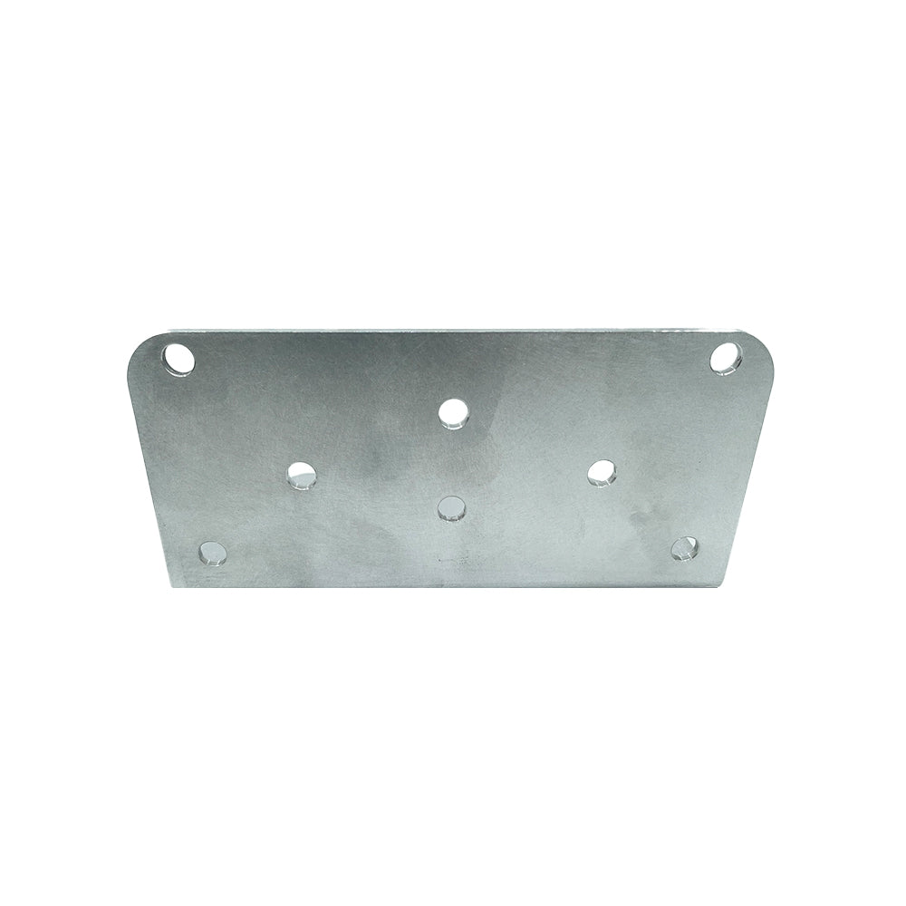 Metal bracket with multiple holes on a white background