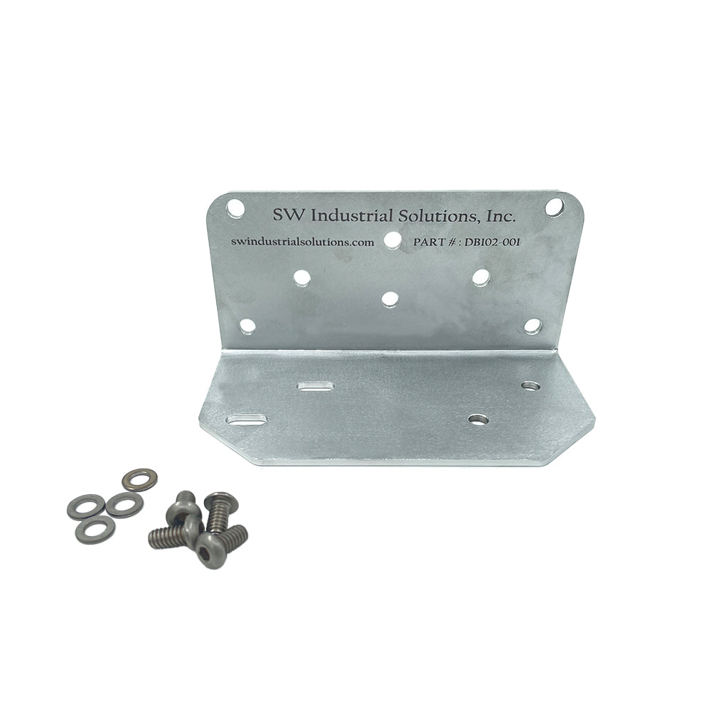 Metal bracket with screws on a white background, branded 'SW Industrial Solutions, Inc'.