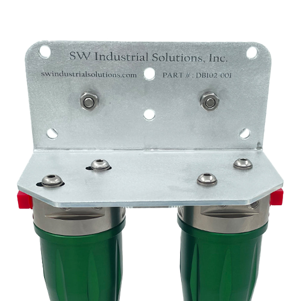 Metal bracket with green cylindrical components on a white background, featuring SW Industrial Solutions branding.